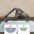 ForKumi dual temperature kitchen faucet with adjustable arm over a filled sink demonstrating correct installation