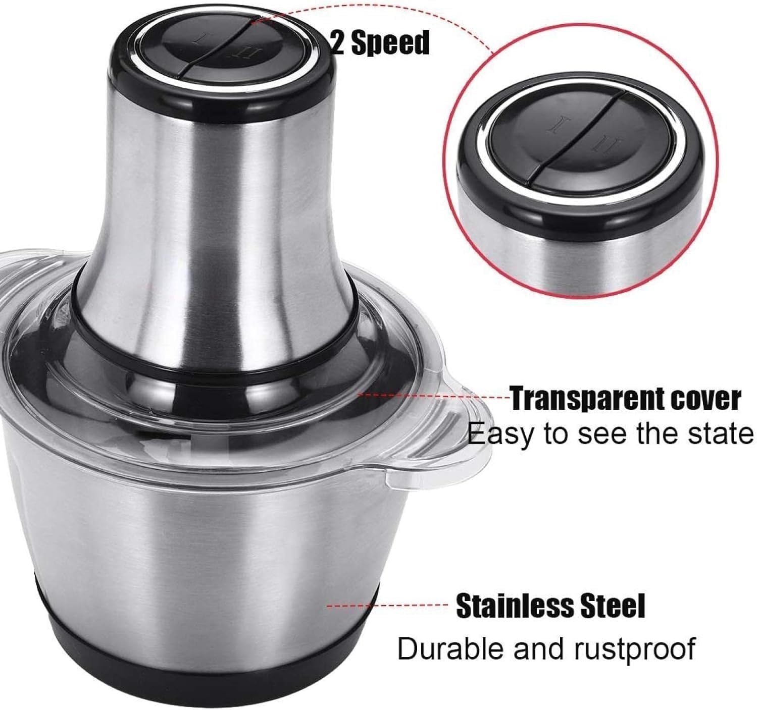 ForKumi easy clean meat chopper for kitchen with stainless steel bowl and transparent cover