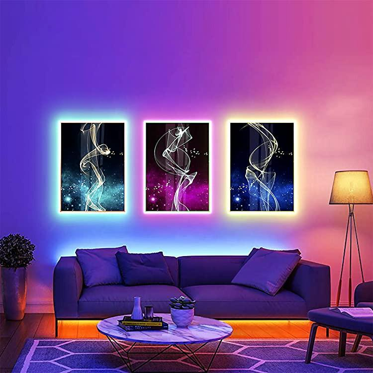 ForKumi Digital Series featuring eco-friendly LED strip lights illuminating modern living room artwork