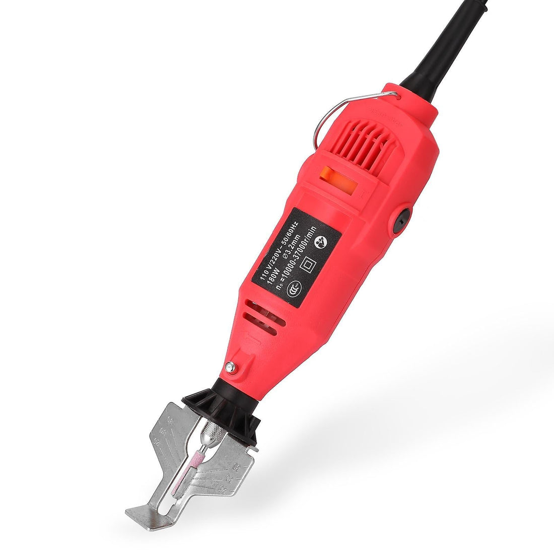 ForKumi electric chainsaw sharpener kit with red sharpener, glove, wrench, grinding stones, and accessories