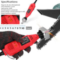 ForKumi electric chainsaw sharpener in use sharpening a chainsaw blade with gloved hand