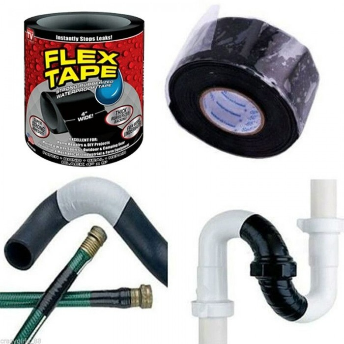 ForKumi waterproof repair tape roll shown with plumbing pipes and garden hose repairs