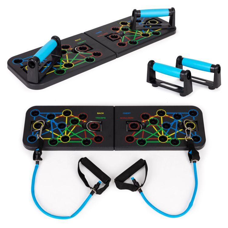ForKumi foldable pushup board set with color-coded pressure positions and detachable resistance bands