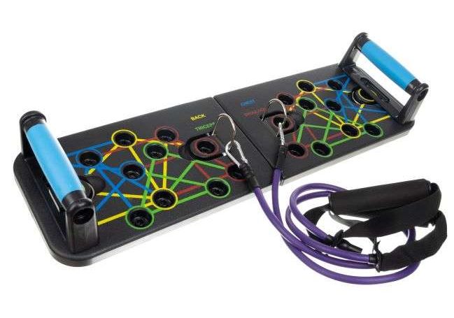 ForKumi foldable pushup board set with color-coded positions and resistance bands for versatile workouts