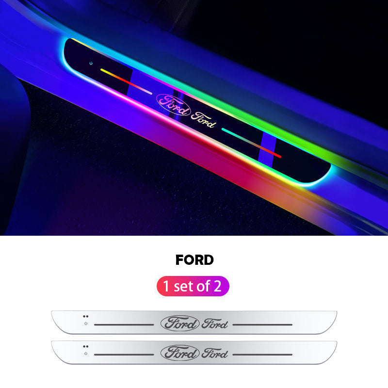 ForKumi magnetic RGB car LED strip glowing multicolor Ford logo door sill protector