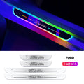 ForKumi magnetic RGB car LED strip with Ford logo illuminated in multicolor lights on car door sill