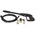 ForKumi 1400W electric pressure washer with spray gun, hose, and multiple nozzle attachments