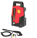 ForKumi 1400W electric pressure washer in black and red with hose, spray gun, and nozzles for home cleaning