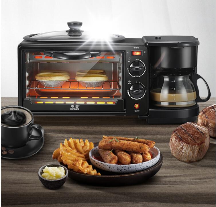 ForKumi 3-in-1 breakfast maker with oven, coffee brewer, and grill preparing breakfast