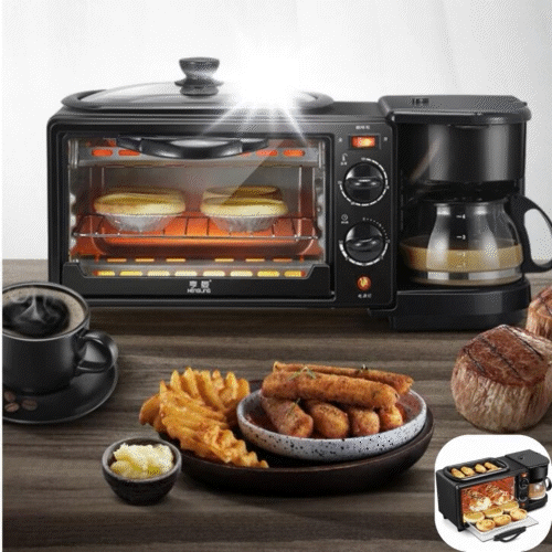ForKumi 3-in-1 breakfast maker with toaster oven, coffee maker, and hot plate cooking breakfast items