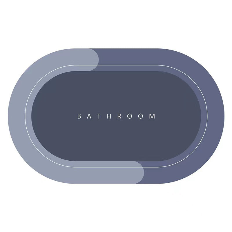 ForKumi quick dry bath mat in oval shape with modern blue and gray tones for bathroom use