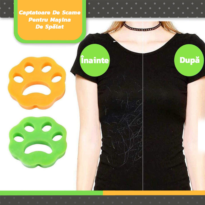 ForKumi reusable pet hair remover paw-shaped brushes showing before and after removing pet hair from black shirt