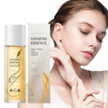 ForKumi age defying face cream Ginseng Essence bottle and box with woman showcasing smooth skin