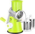 ForKumi 3-blade vegetable slicer with green base and two stainless steel grater attachments