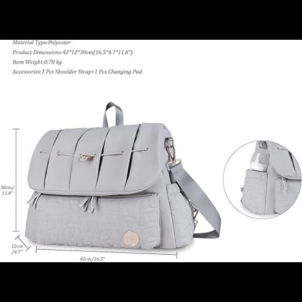 ForKumi lightweight diaper backpack in gray polyester with multiple pockets and shoulder strap