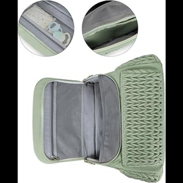 ForKumi lightweight diaper backpack in green with multiple compartments for baby essentials