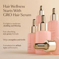 ForKumi GRO Hair Serum bottles displayed with text promoting hair serum for shiny hair and wellness benefits