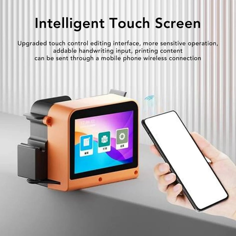 Handheld inkjet printer with intelligent touch screen and wireless mobile phone connection