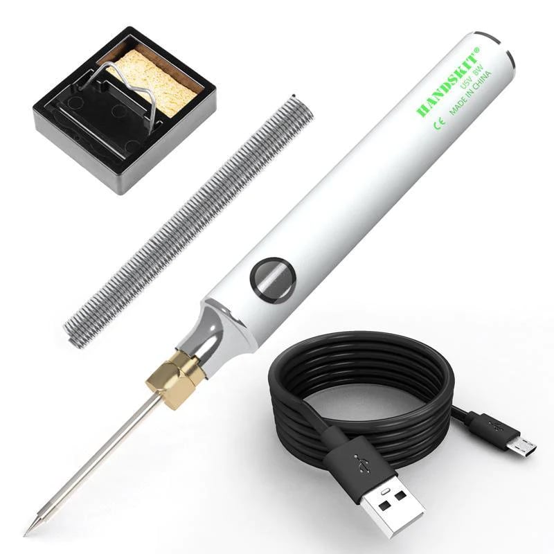 ForKumi USB portable soldering iron with cleaning sponge, metal stand, spring holder, and USB cable for home use