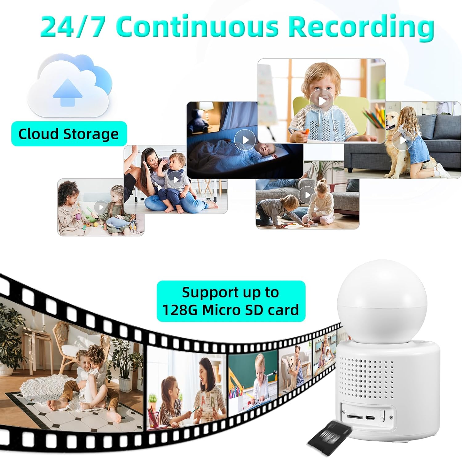 ForKumi HD smart security camera with 24 7 continuous recording and support for 128G Micro SD card storage