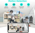 ForKumi HD smart security camera showing motion detection with mobile notification and timer auto light-up features