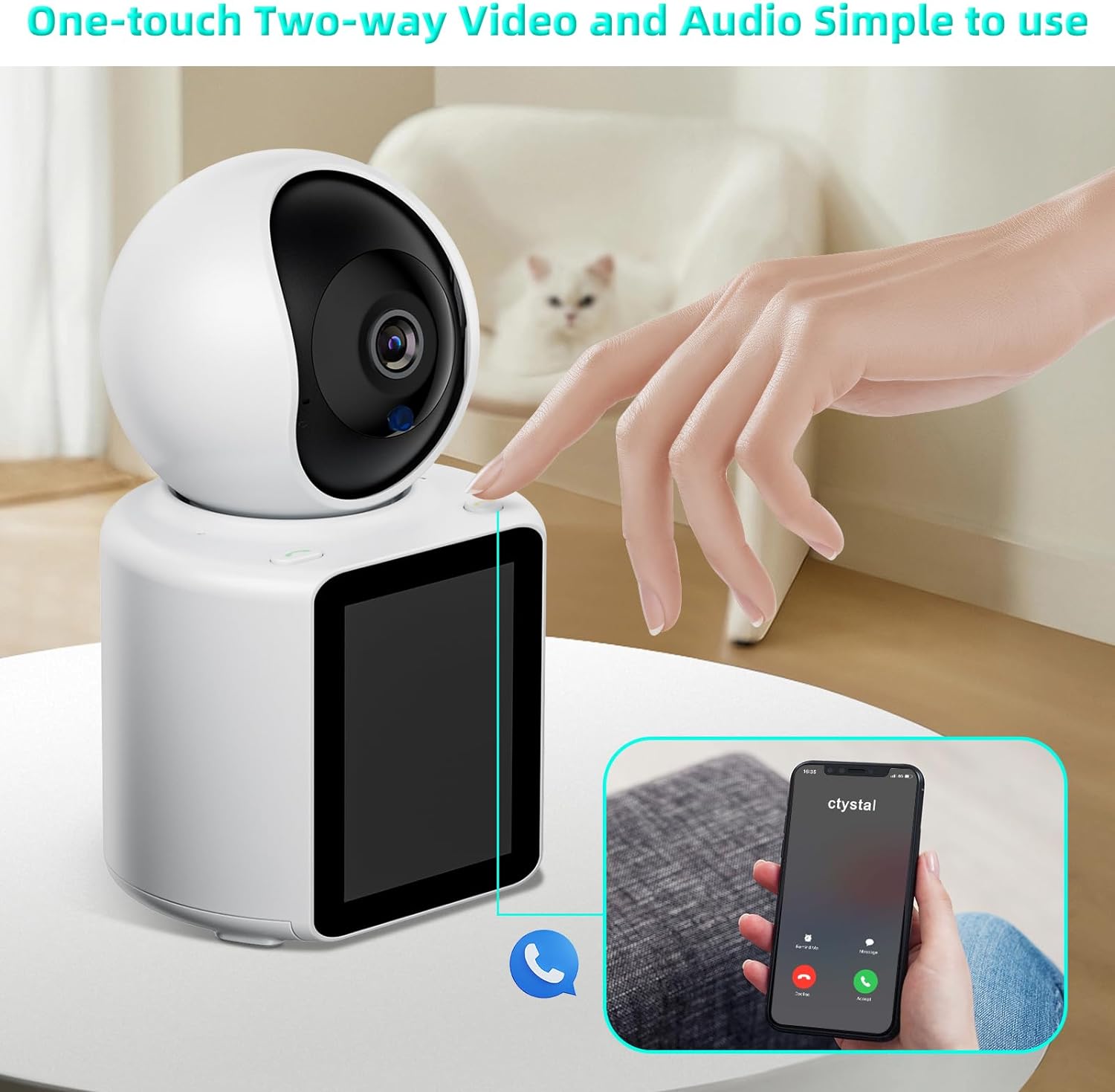 ForKumi HD smart security camera with one-touch two-way video and audio, easy smartphone control