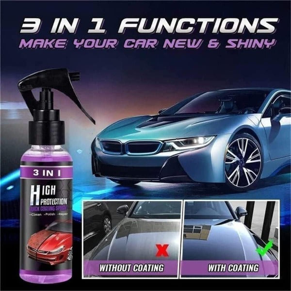 Avis nano car scratch repair spray showing 3 in 1 functions with before and after coating results