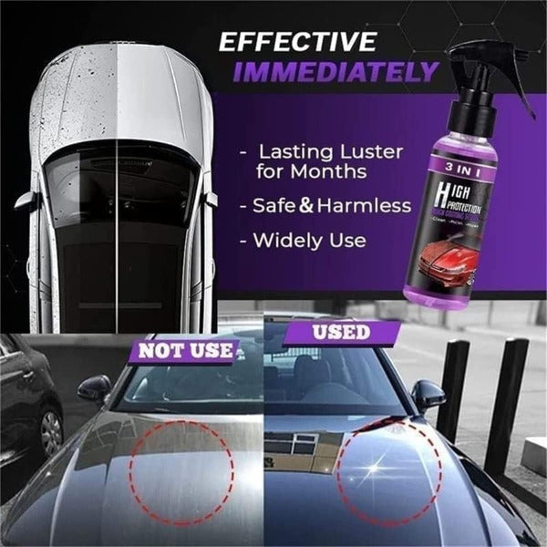 Avis nano car scratch repair spray showing before and after car paint results with lasting luster and high protection