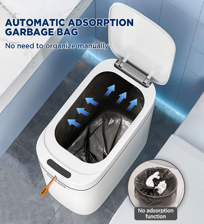 ForKumi sensor trash can with automatic adsorption garbage bag and open lid in modern bathroom