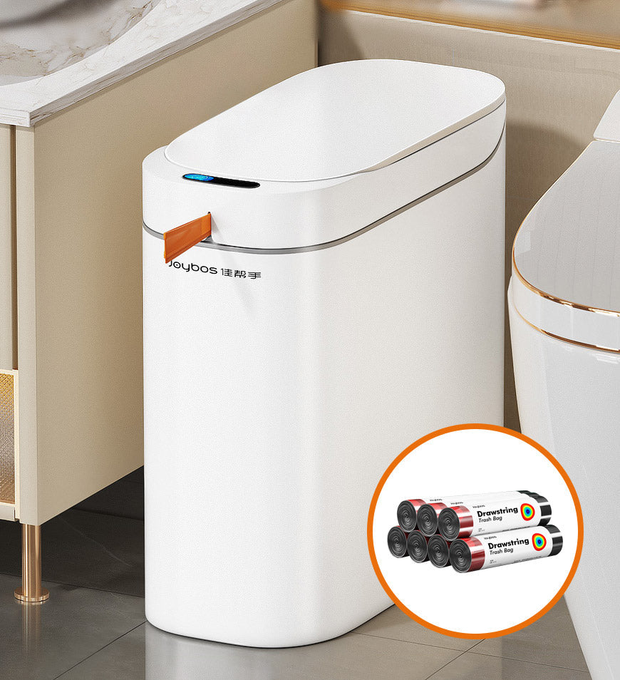 ForKumi white sensor trash can with motion sensor lid for hands-free use in bathroom