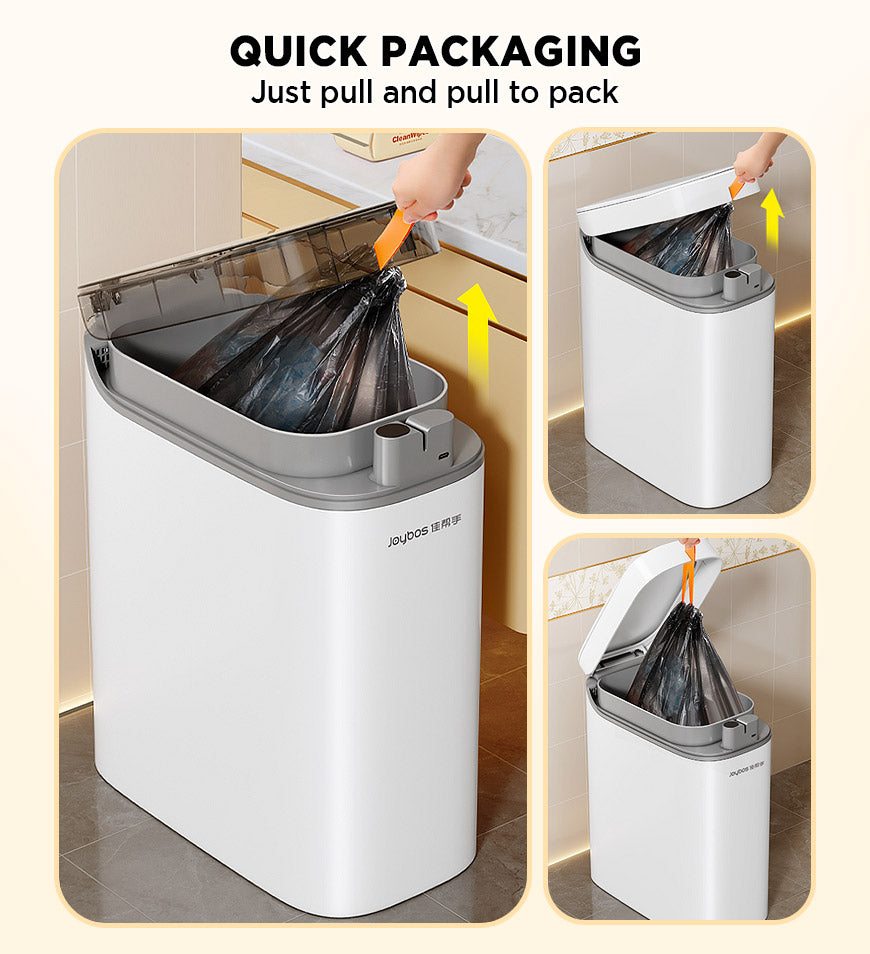 ForKumi sensor trash can with quick packaging feature for easy trash bag removal and disposal