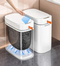ForKumi white sensor trash can with automatic lid opening and built-in bag dispenser for home use