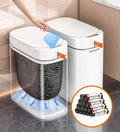 ForKumi sensor trash can in white with automatic lid opening and included black trash bags