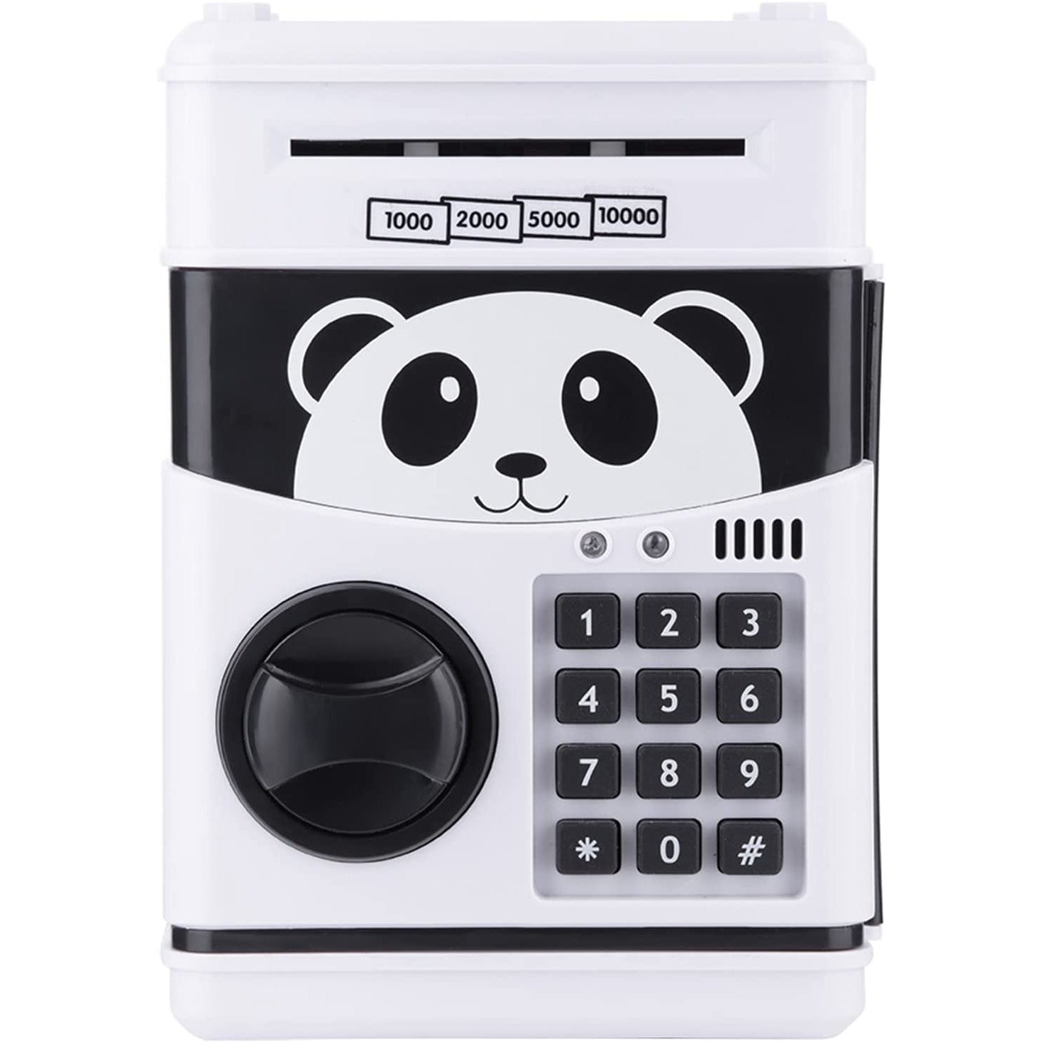 ForKumi kids ATM piggy bank in white with panda design and keypad for saving money