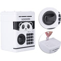 ForKumi kids ATM piggy bank in white with panda design keypad and coin slot for saving money
