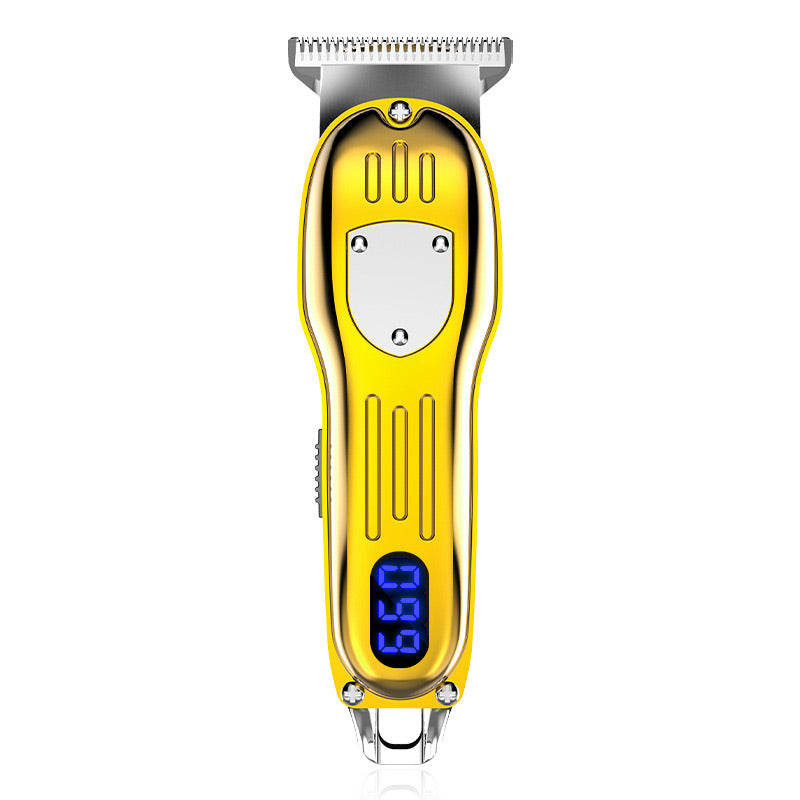 ForKumi LCD hair clipper for men in gold with digital display and stainless steel blades