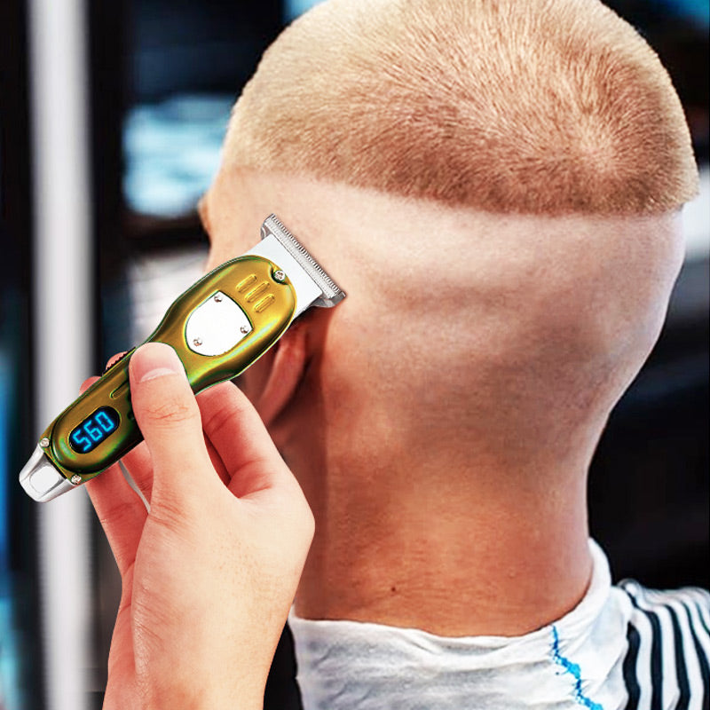 ForKumi LCD hair clipper for men trimming hair on the back of a man's head with digital display
