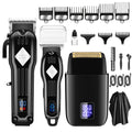 ForKumi LCD hair clipper for men with digital display, multiple guard combs, and grooming accessories set
