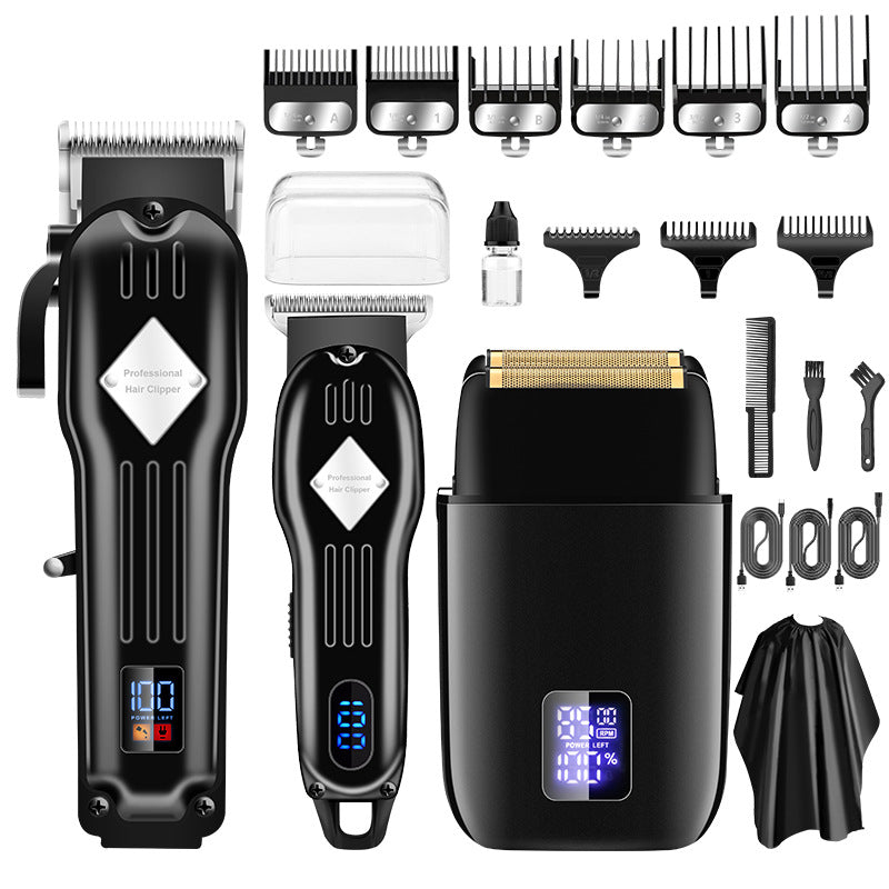 ForKumi LCD hair clipper for men with digital display, multiple guard combs, and grooming accessories set