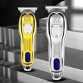 ForKumi LCD hair clipper for men in gold and silver with digital display and metal blades