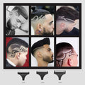 ForKumi LCD hair clipper for men showing creative shaved designs with three different guard sizes