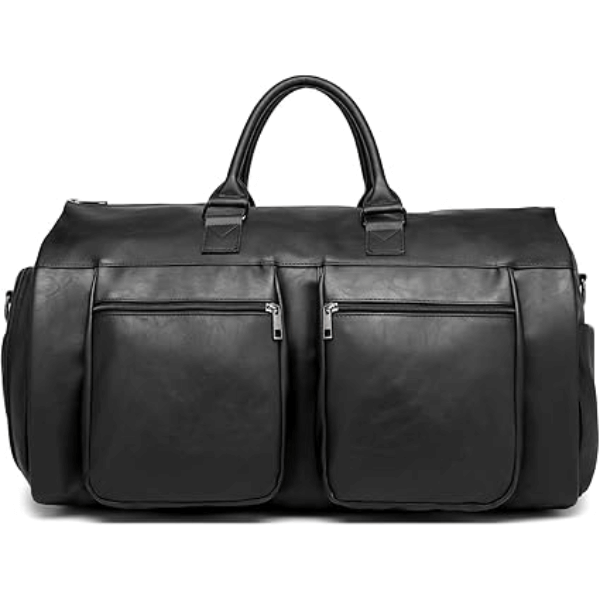 Black 40L men's duffle bag by ForKumi with dual front zip pockets and sturdy handles