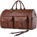 ForKumi 40L men's duffle bag in brown leather with dual front pockets and detachable shoulder strap