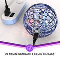 ForKumi LED flying disc toy in blue cage charging with USB cable on white surface
