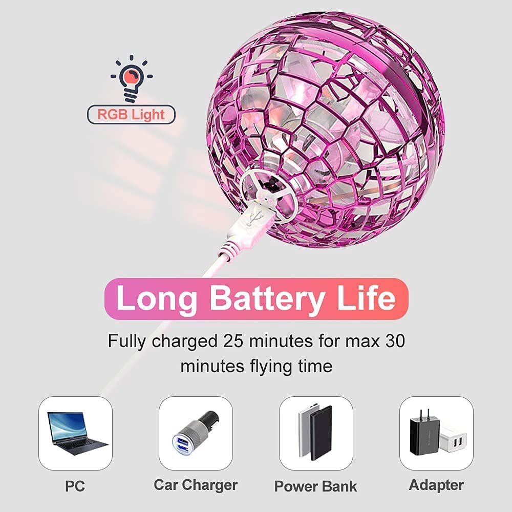 ForKumi LED flying disc toy with RGB light and long battery life, shown charging with USB cable