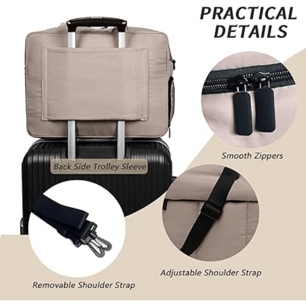 ForKumi lightweight gym duffle bag 40L in beige with smooth zippers adjustable and removable shoulder straps