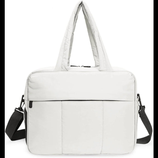 ForKumi lightweight gym duffle bag 40L in white with multiple straps and front zipper pocket