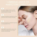 Avis under eye corrector for dark circles applied on woman's cheek with skin benefits description
