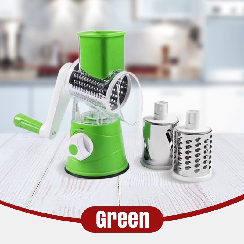 ForKumi green manual rotary grater with interchangeable stainless steel drums for kitchen use