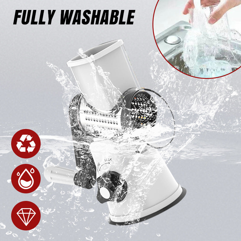 ForKumi manual rotary grater fully washable with water splash showcasing easy cleaning